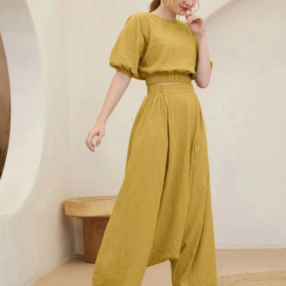 SHEIN puff sleeve top and drop crotch pant set co ord - Picture 3 of 8